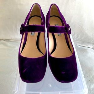 PRADA women’s purple velvet Mary Jane pump.